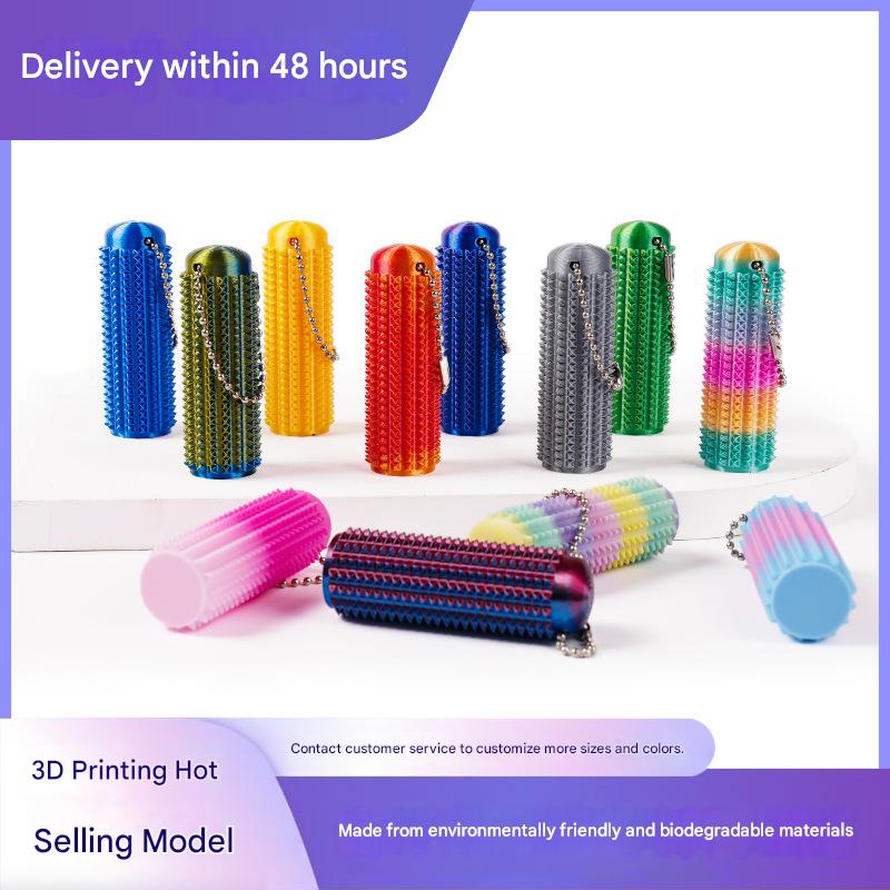 3D Printed Mace Keychain Colorful Gradient Spiked Key Ring Cool Desk Ornament