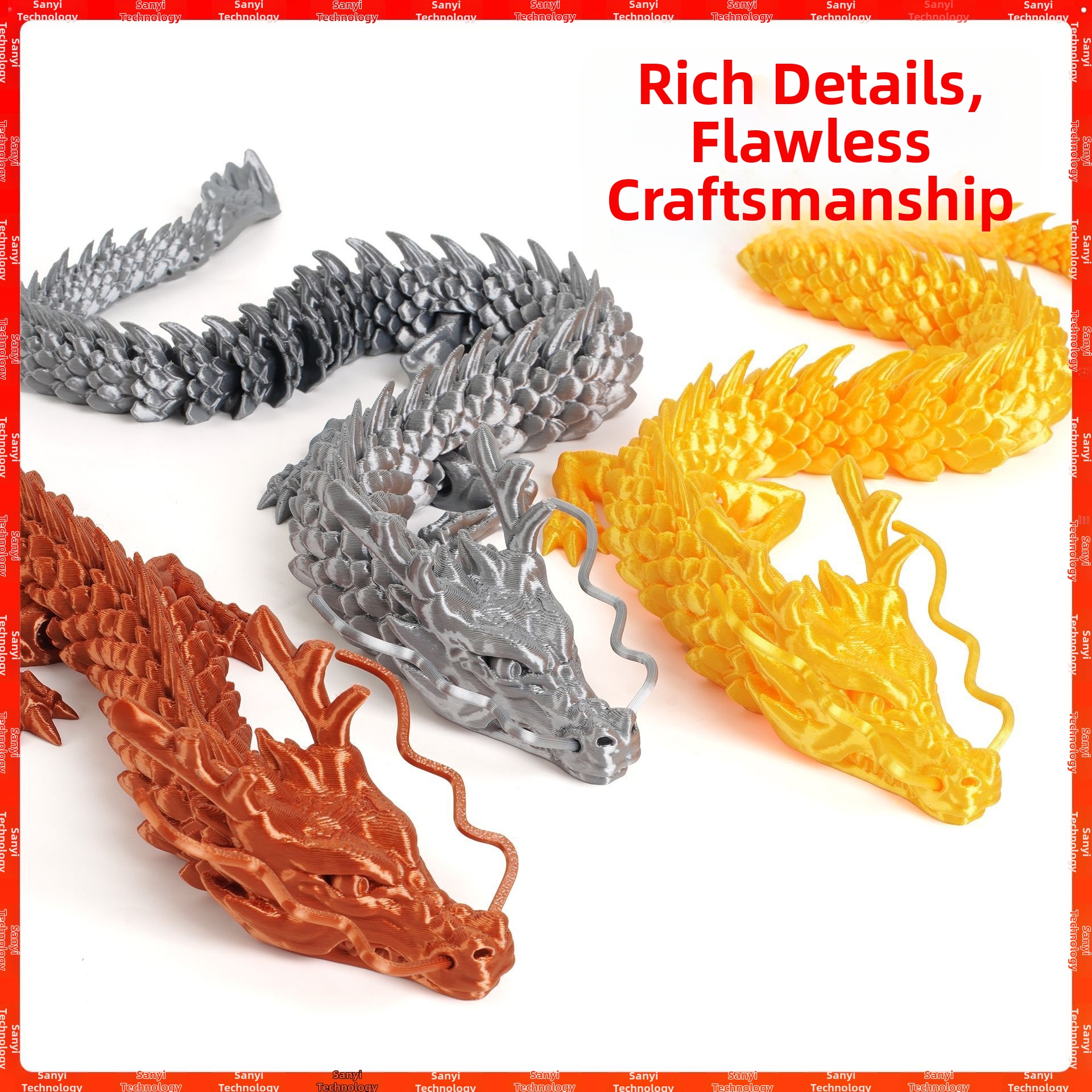 3D Printed Dragon Ornaments Chinese Dragon Cross-Border 3D Printed Dragon Figures Transformable Ornaments Gifts Crafts Toys Dragon Eggs